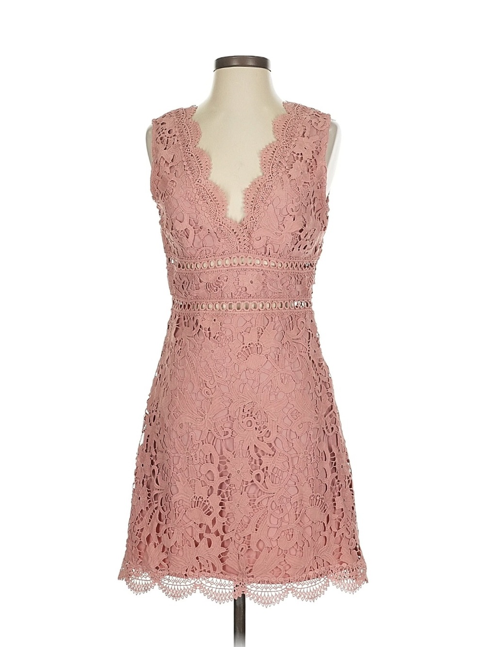 Sleeveless Rose Dust Lace A-Line Dress - JOA Size Small